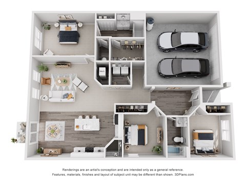 Floor plan for 3 beds, 2 baths, 1665 sqft